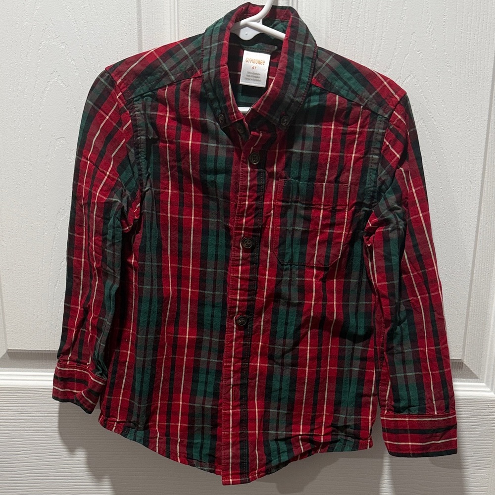 Red and Green Plaid Button-Up Shirt